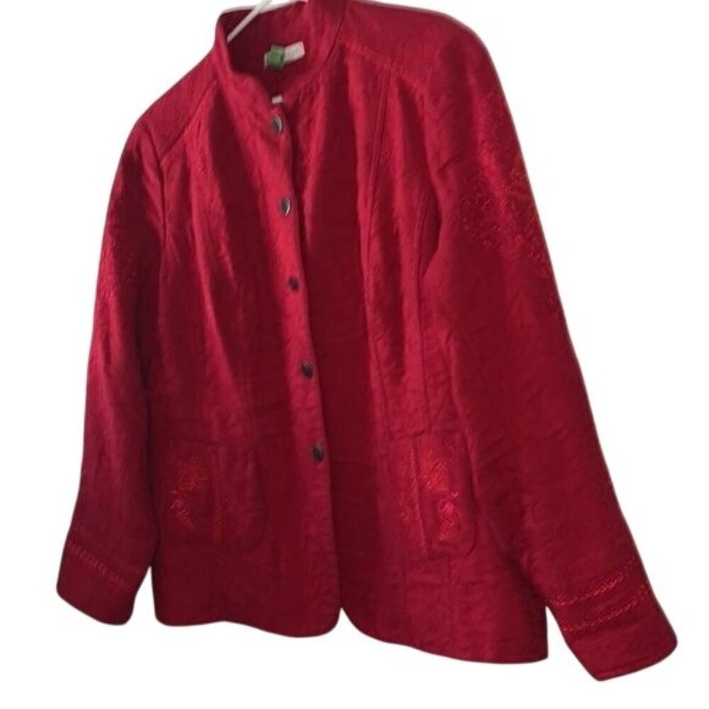 Coldwater Creek Red Embroidered Button-Front Jacket Womens Size 20 Cotton/Polyes